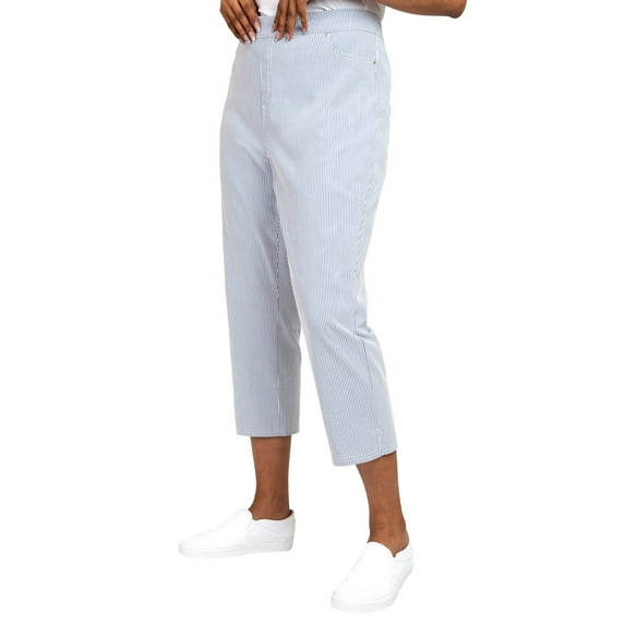 Mario Serrani Women's Comfort Stretch Pull On Capri (Blue/White Stripe, Large)