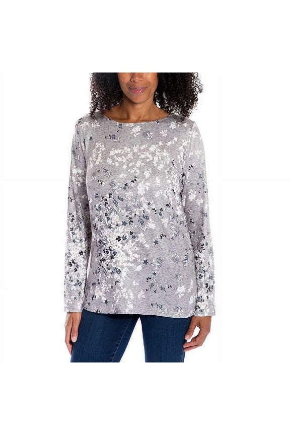 Women's Crew Neck Long Sleeve Top (Tan Floral, XX-Large)