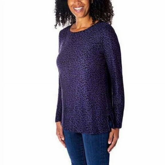 Mario Serrani Women's Crew Neck Long Sleeve Tunic Top Black/Dark Purple Small