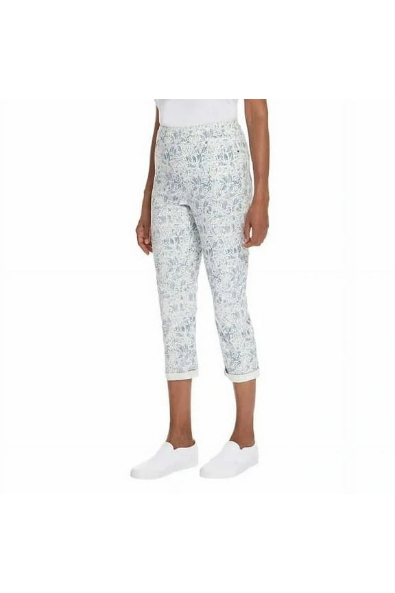 Womens Roll Cuff Capri | White/Blue, Small