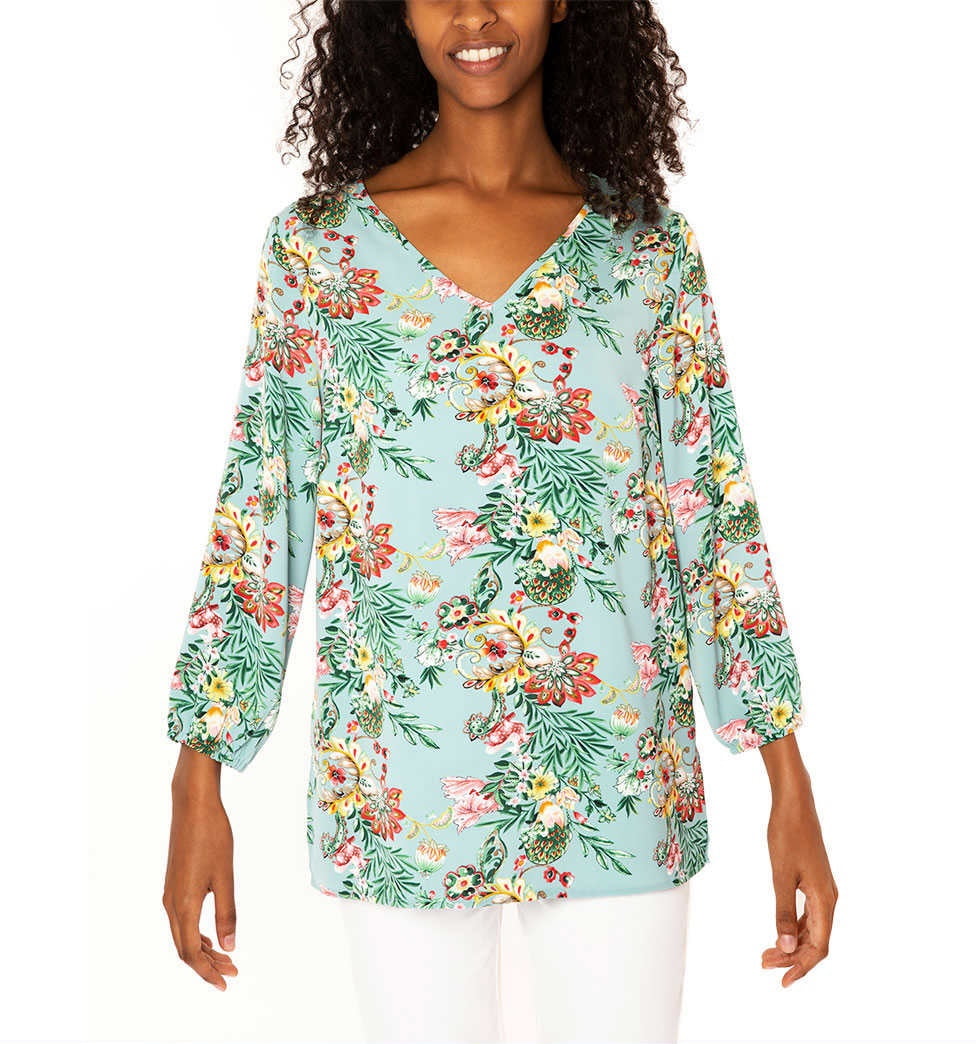 Mario Serrani Women's V Neck Tunic Top (Blue Floral, Large) - Walmart.com