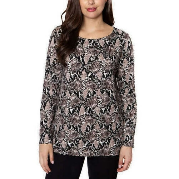 Mario Serrani Womens Crewneck Animal Print Top,Tan Snakeskin,Small