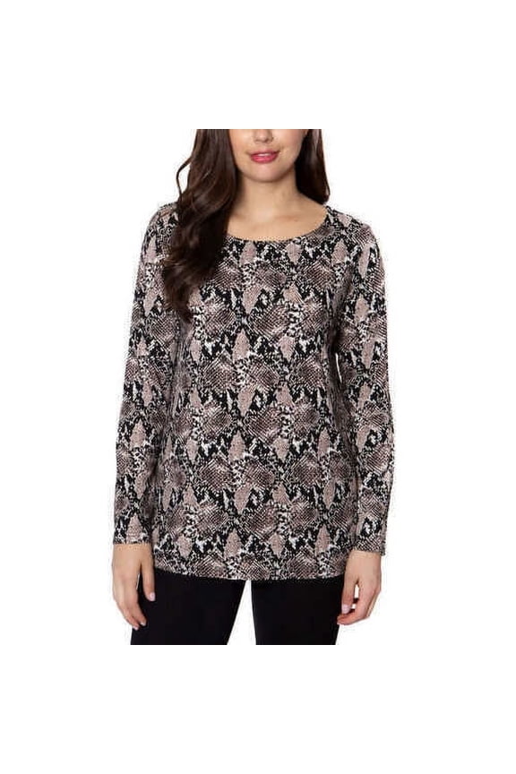 Womens Crewneck Animal Print Top,Tan Snakeskin,Small
