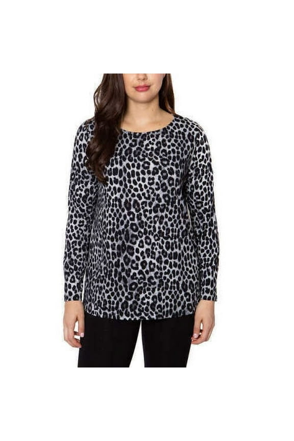 Womens Crewneck Animal Print Top