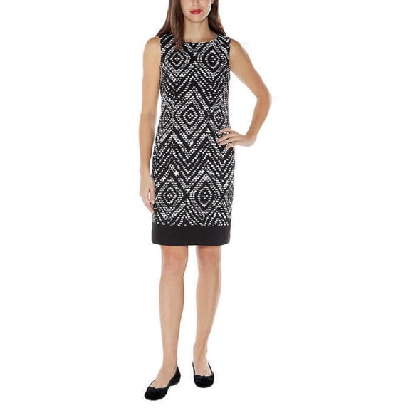 Mario Serrani Womens Sleeveless Shift Dress (10, Black/White Diamond Print)