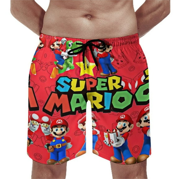 Mario Shorts Men's Beachwear Quick Dry Hawaii Swimwear Sports Running Board Shorts Bathing Suits Mesh Lining XS