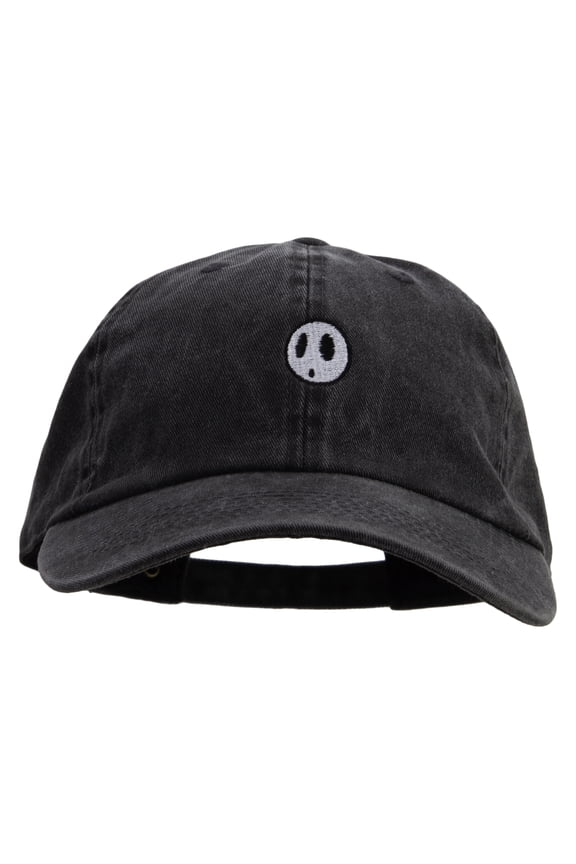 Mario Shy Face Logo Embroidered Washed Solid Pigment Dyed Cotton Twill Brass Buckle Cap - Black OSFM