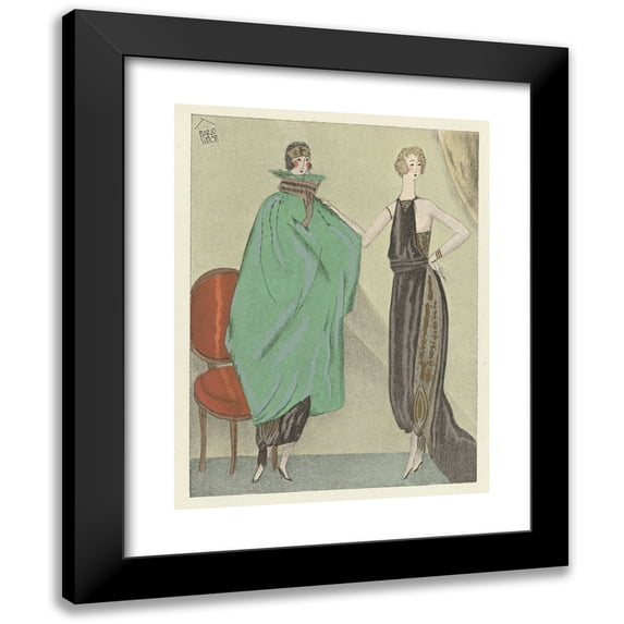 Mario Simon 12x14 Black Modern Framed Museum Art Print Titled - The Two Sisters ; Coat and Dress for the Evening, from Beer (1920)