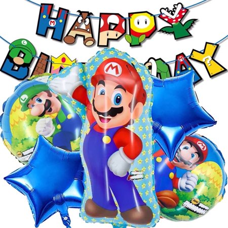7 PCS Game Mari Balloons Foil Game Theme Birthday Party Balloons