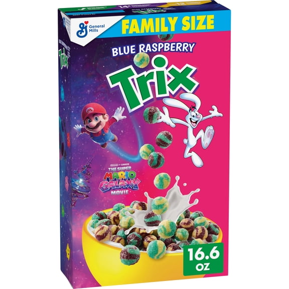 Trix Breakfast Cereal, Blue Raspberry, The Super Mario Galaxy Movie, Family Size, 16.6 oz