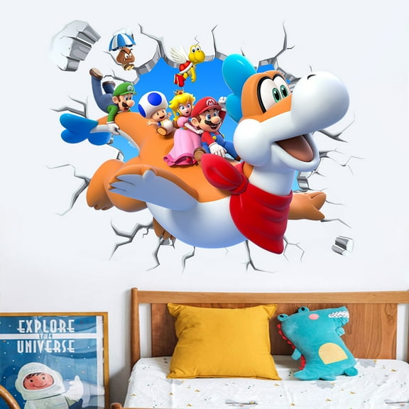 Mario Wall Stickers 3D wall stickers Cartoon characters wall stickers Cartoon background wall decoration Birthday gift Children bedroom decoration 50*40CM