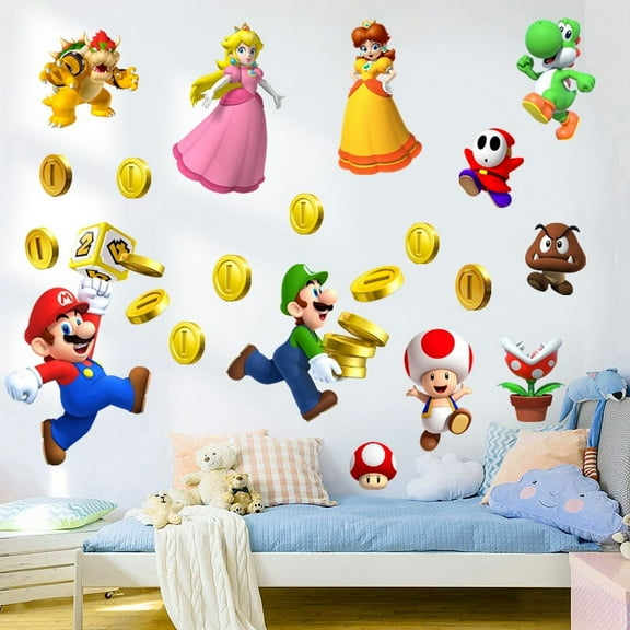 Mario Wall Stickers 3D wall stickers Cartoon characters wall stickers Cartoon background wall decoration Birthday gift Children bedroom decoration 60*40CM