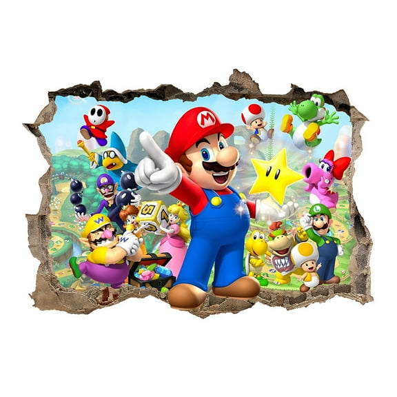 Mario Wall Stickers 3D wall stickers Children wall stickers Cartoon characters wall stickers Cartoon background wall decoration Children's bedroom decoration 60*40CM