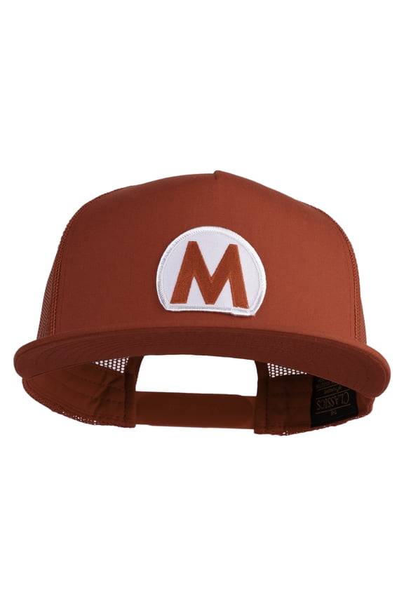 Mario World Logo Circle Patched 5 Panel Mesh Trucker Snapback Cap - Red OSFM