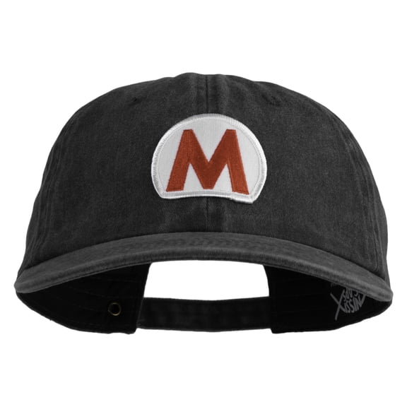 Mario World Logo Circle Patched Unstructured Pigment Dyed Cotton Cap - Black OSFM