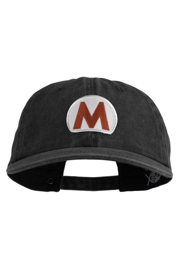Mario World Logo Circle Patched Unstructured Pigment Dyed Cotton Cap - Black OSFM