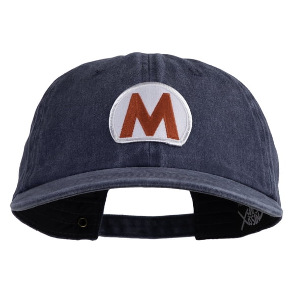 Mario World Logo Circle Patched Unstructured Pigment Dyed Cotton Cap - Navy OSFM