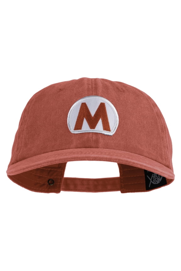 Mario World Logo Circle Patched Unstructured Pigment Dyed Cotton Cap - Red OSFM