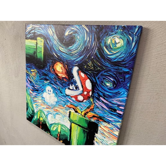 Mario World Printed, Home Decor Canvas Art, Modern Starry Night Printed, Home Decor Mario Printed, Modern Wall Art, Mario Bros Printed, Canvas Wall Decor - Black Framed