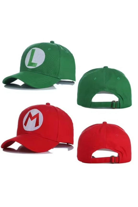 Anime World Mario and Luigi Hat Set – 2 Pcs Adjustable Cosplay Baseball Caps for Adults & Teens