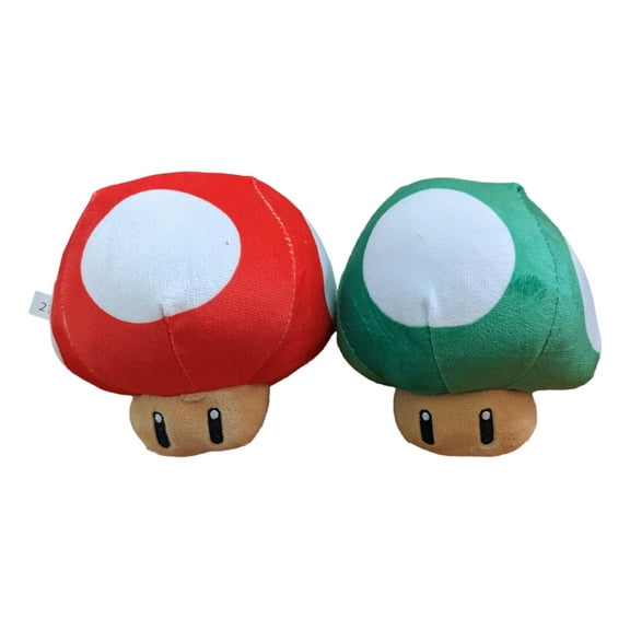 Mario and Luigi Mario Bros Stuffed Plush Figure Toy (7 Inch 1 Up Mushroom and Super Mushroom)