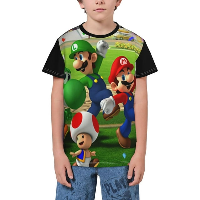 Mario and Luigi Performance Crewmate Boys Teens Casual T Shirts,Cool 3D Graphic Short Sleeve Tee Shirt Tops 4-16 Years,M