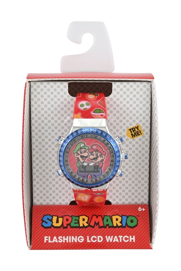 Super Mario Brothers Featuring Mario and Luigi Unisex Child Red and Blue LCD Watch, GSM4094WM