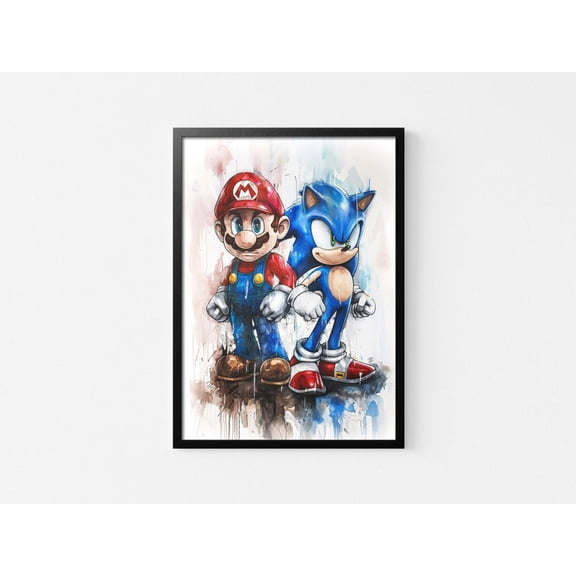 Mario and Sonic Legendary Gaming Art - Kids Nursery & Playroom Decor - 8x12 UNFRAMDE