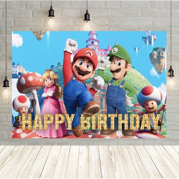 Mario backdrop, 6040 inch Mario party decoration photo backdrop, Mario-themed children's birthday backdrop.