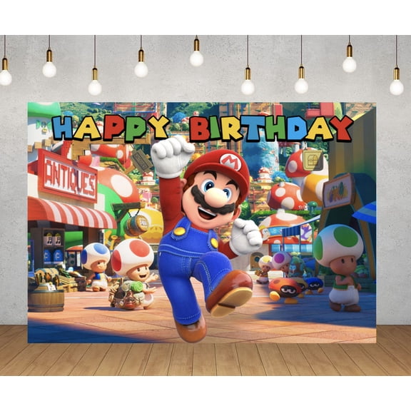 Mario backdrop, 60x40 inch Mario birthday backdrop, children's birthday party background decoration.
