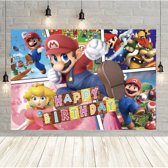 Mario backdrop, 60x40 inch Mario birthday backdrop decoration, suitable for children's birthday parties.