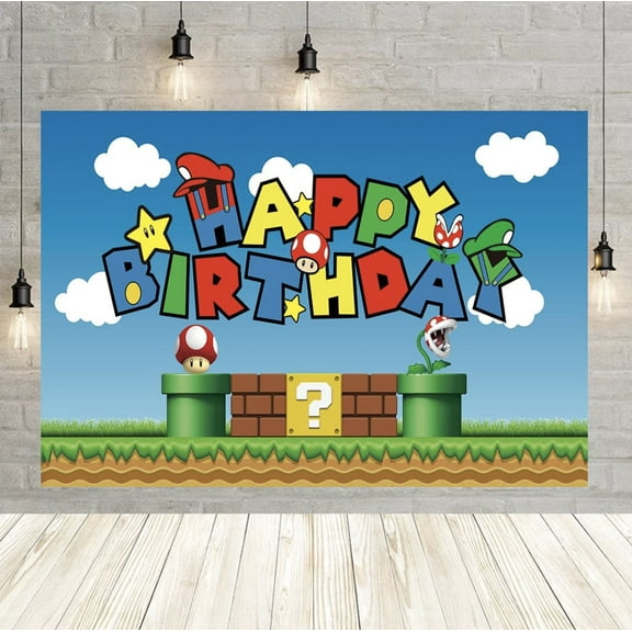 Mario backdrop, 60x40 inch Mario party decoration photo backdrop, suitable for children's birthday party decorations.