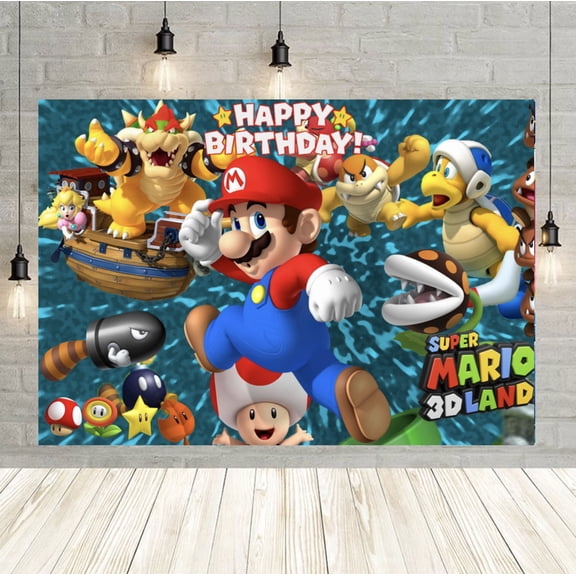 Mario birthday backdrop, 60x40 inch Mario children's party backdrop decorations, Mario-themed birthday party decorations.