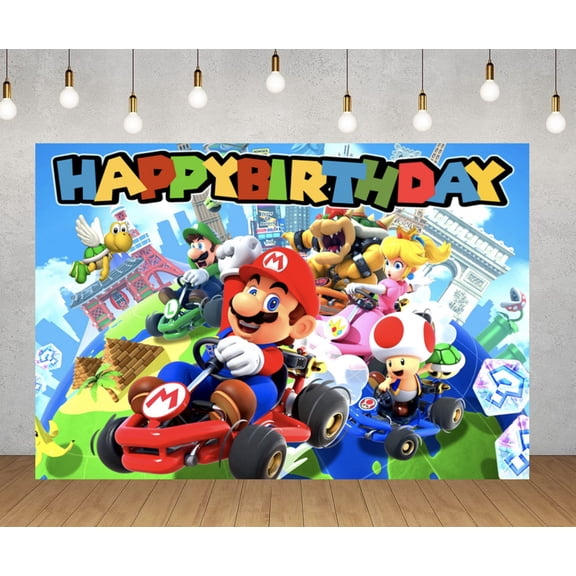 Mario birthday backdrop decoration, 6040 inch Mario backdrop cloth, suitable for children's birthday party decorations, Mario party photo backdrop.