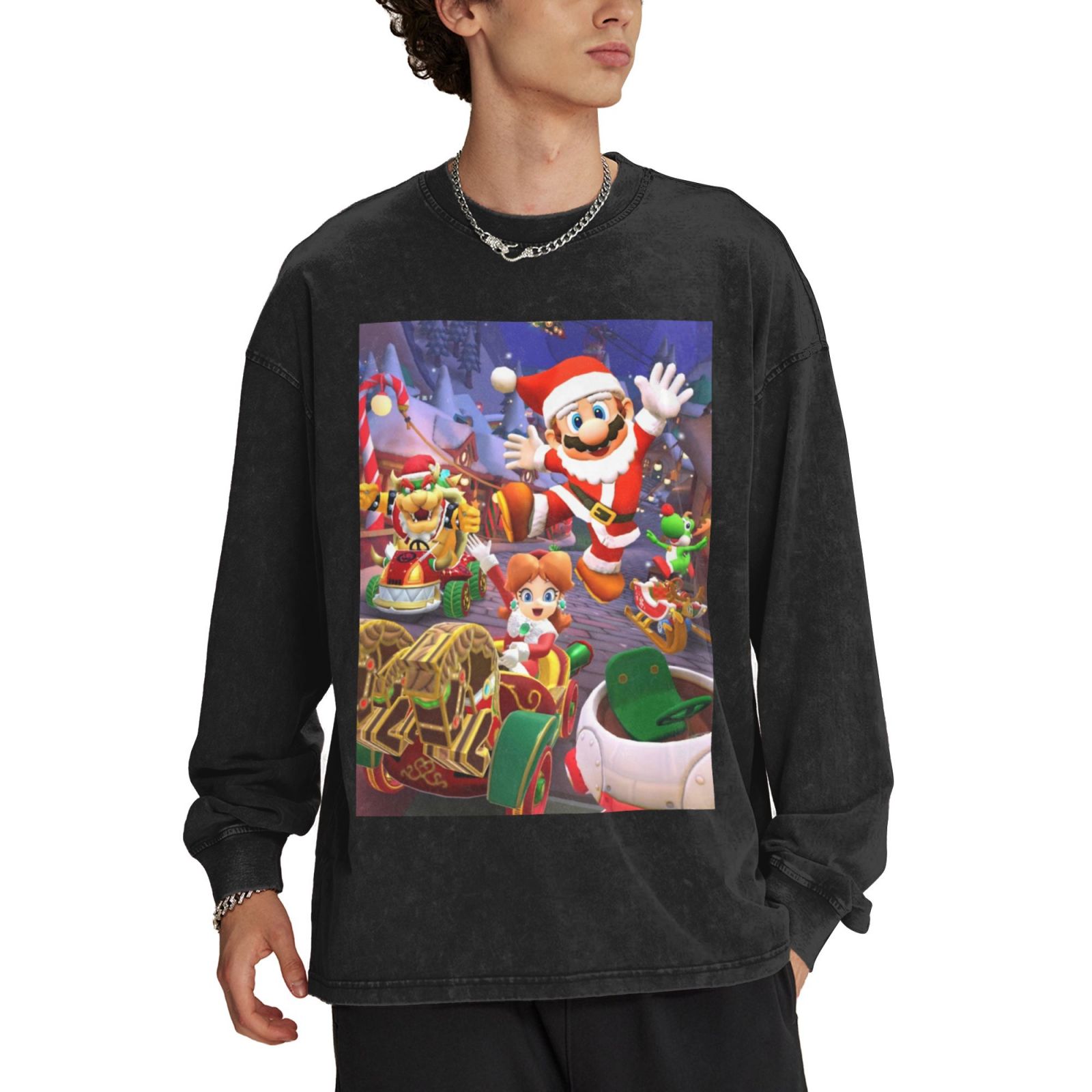Mario Kart World Crewneck Sweatshirt Unisex Cotton Blend Long Sleeve Top