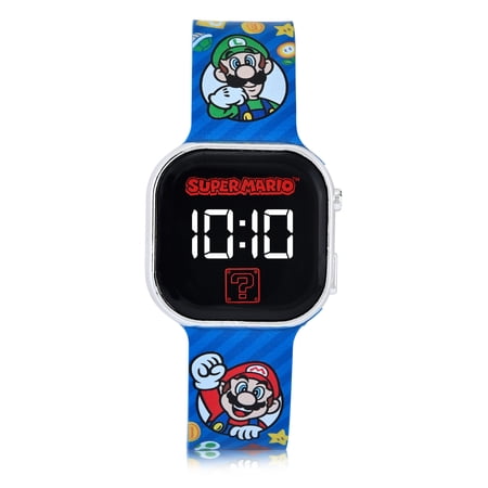 MarioUnisex Children's LED Watch with Square Case and Printed Silicone Strap (GSM4294WM)