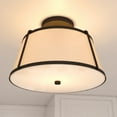 thumbnail image 1 of Marion 2-Light 13 in. Wide Matte Black Mid-Century Modern Drum Semi Flush Mount Lighting Fixture, White Linen Shade, Dimmable LED Compatible for Low Ceilings, Bedroom, Hallway, Kitchen, 1 of 12