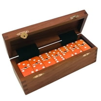 Marion & Co. Domino Double Six Orange-White Spots Jumbo Tournament Professional Size with Spinners in a Dovetail Sheesham Wood Box
