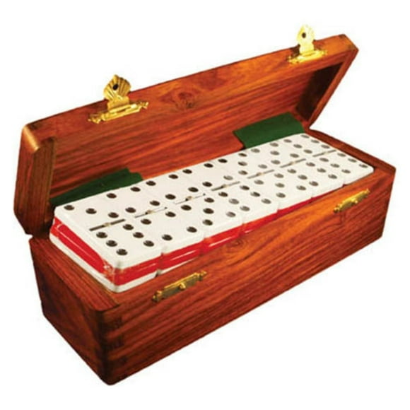 Marion & Co. Domino Double Six Red & White - Two Tone Jumbo Tournament Professional Size with Spinners in a Dovetail Sheesham Wood Box