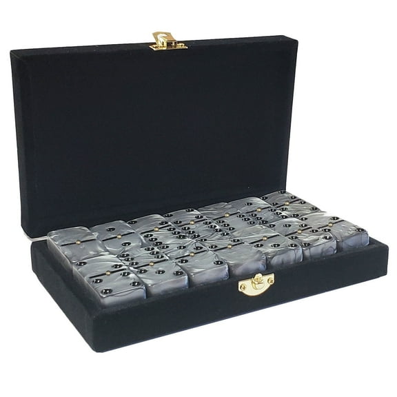 Marion & Co. Domino Double Six Silver Jumbo Tournament Domino with Spinners in Elegant Velvet Case