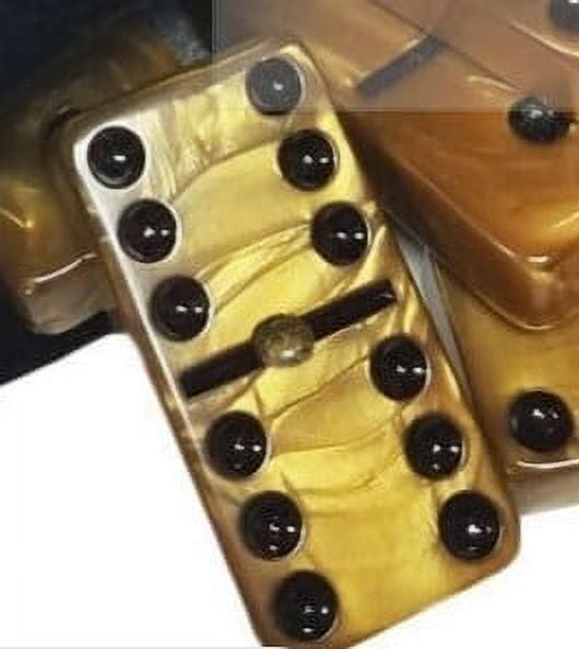 Gold Jumbo Tournament Dominoes with Spinners in Black Velvet Bag