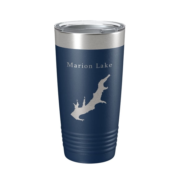 Marion Lake Map Tumbler Travel Mug Insulated Laser Engraved Coffee Cup Kansas 20 oz Navy Blue