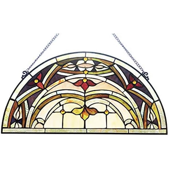 Marion Tiffany-Style Victorian 12.5" Height Stained Glass Window Panel, Multi-Color$$Home Decor, Kitchen, & Other