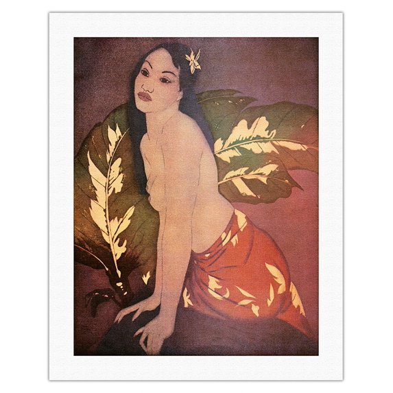 Marion - Topless Hawaiian Woman - From an Original Color Aquatint by John Melville Kelly c.1951 - Fine Art Rolled Canvas Print (Unframed) 20in x 26in