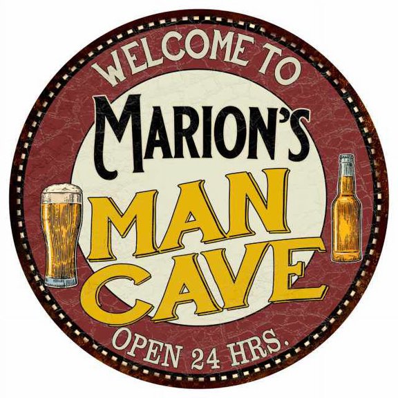 Marion's Man Cave 14" Round Metal Sign Kitchen Bar Wall Decor 100140035323