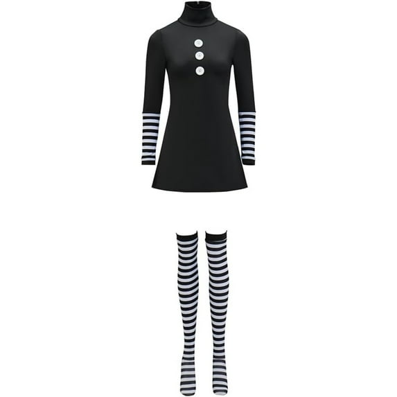 Marionette Costume Women Black Dress with Stockings Outfit Uniform