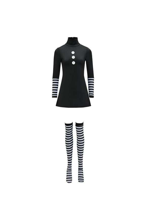 Marionette Costume Women Black Dress with Stockings Outfit Uniform