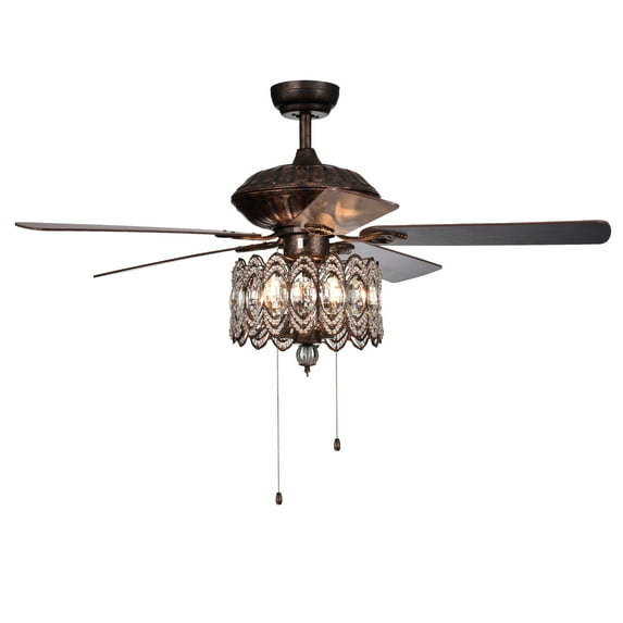 Mariposa 52-inch Rustic Bronze Chandelier Ceiling Fan with Crystal Shade