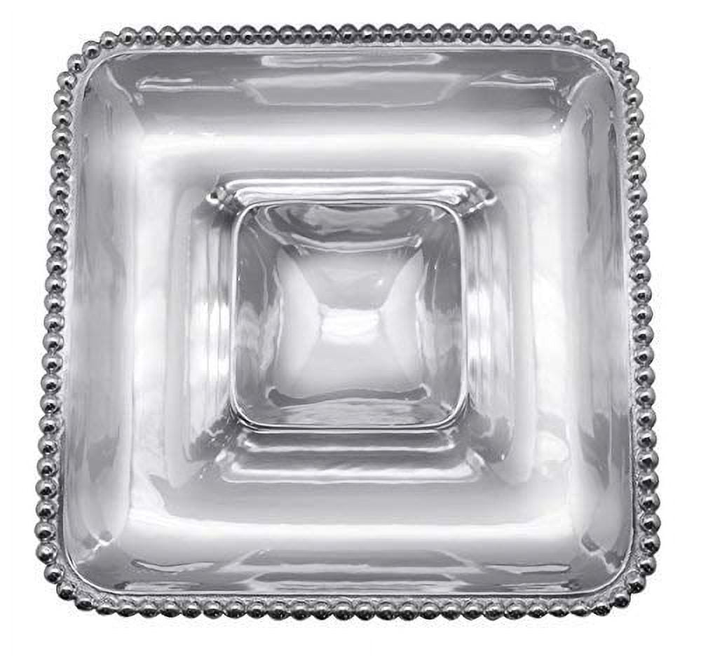 Silver Pearled Square Aluminum Chip and Dip Platter