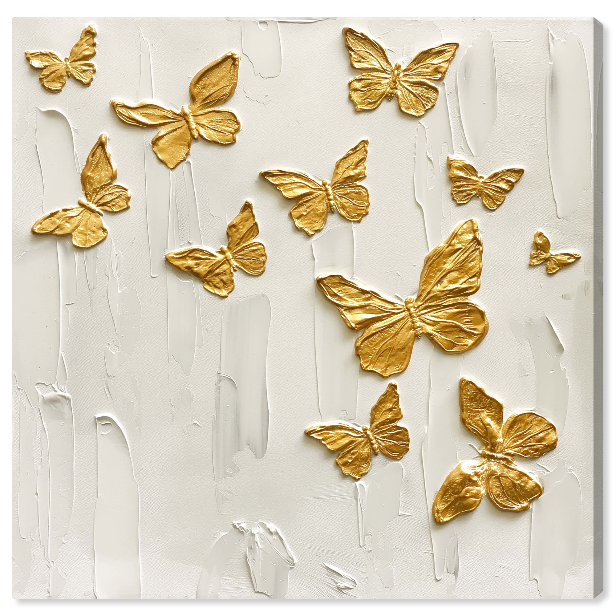 Mariposas A Volar Canvas Elegant White Gold Wall Art by Art Remedy, Gallery Wrapped, 24" x 24"
